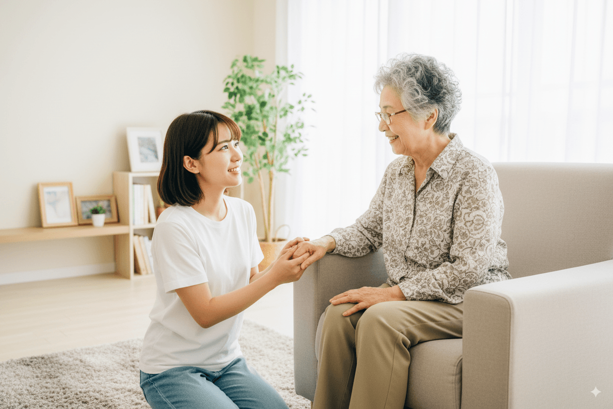 介護スタッフと入居者様の温かい交流